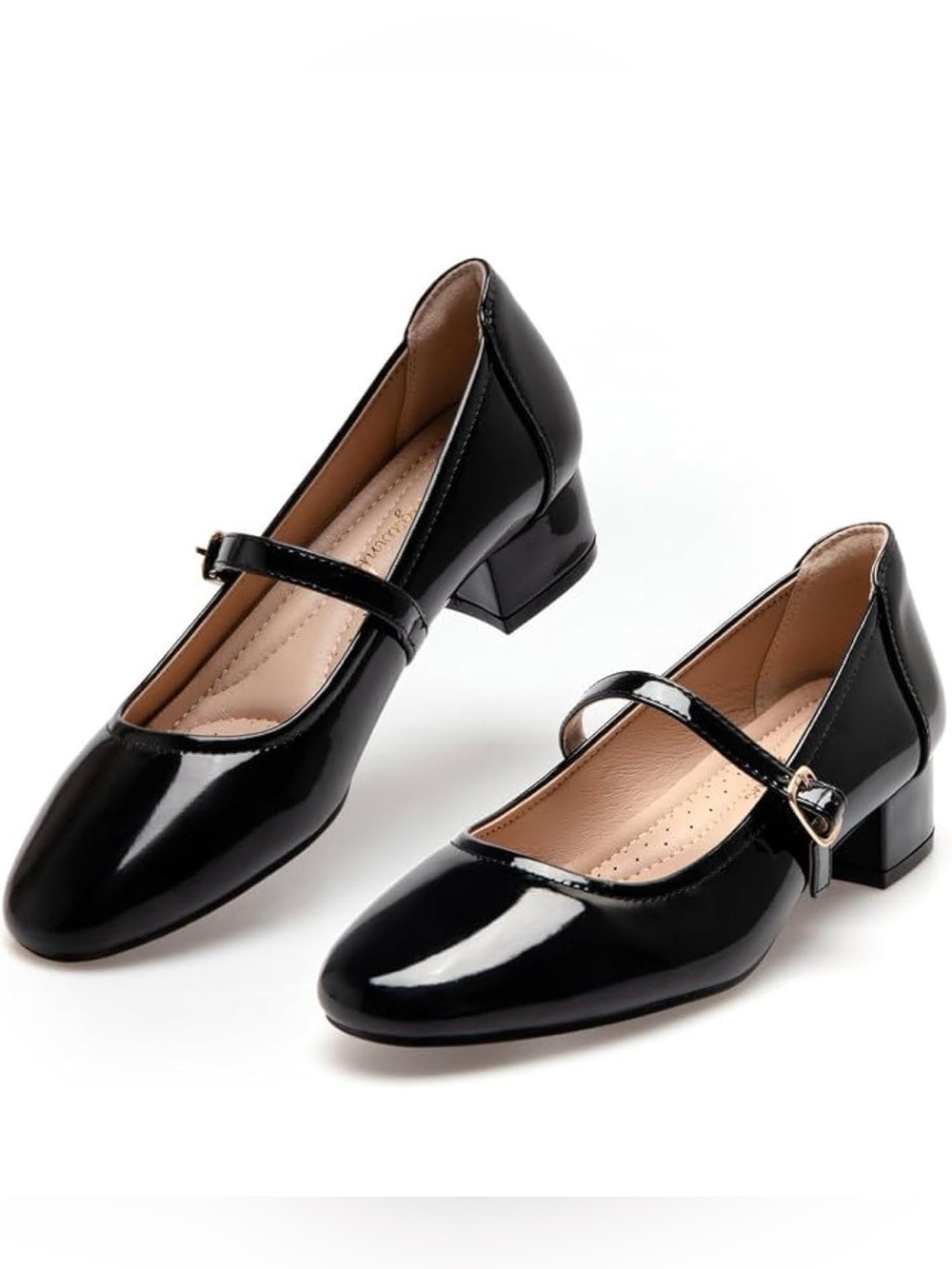 Mary Jane Black Dress Shoes Pumps Women Low Heel Comfortable 2 Inch Shiny